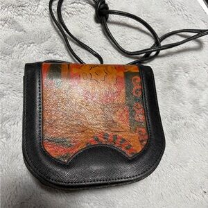 Black and Brown Crossbody Bag with Artistic Flap